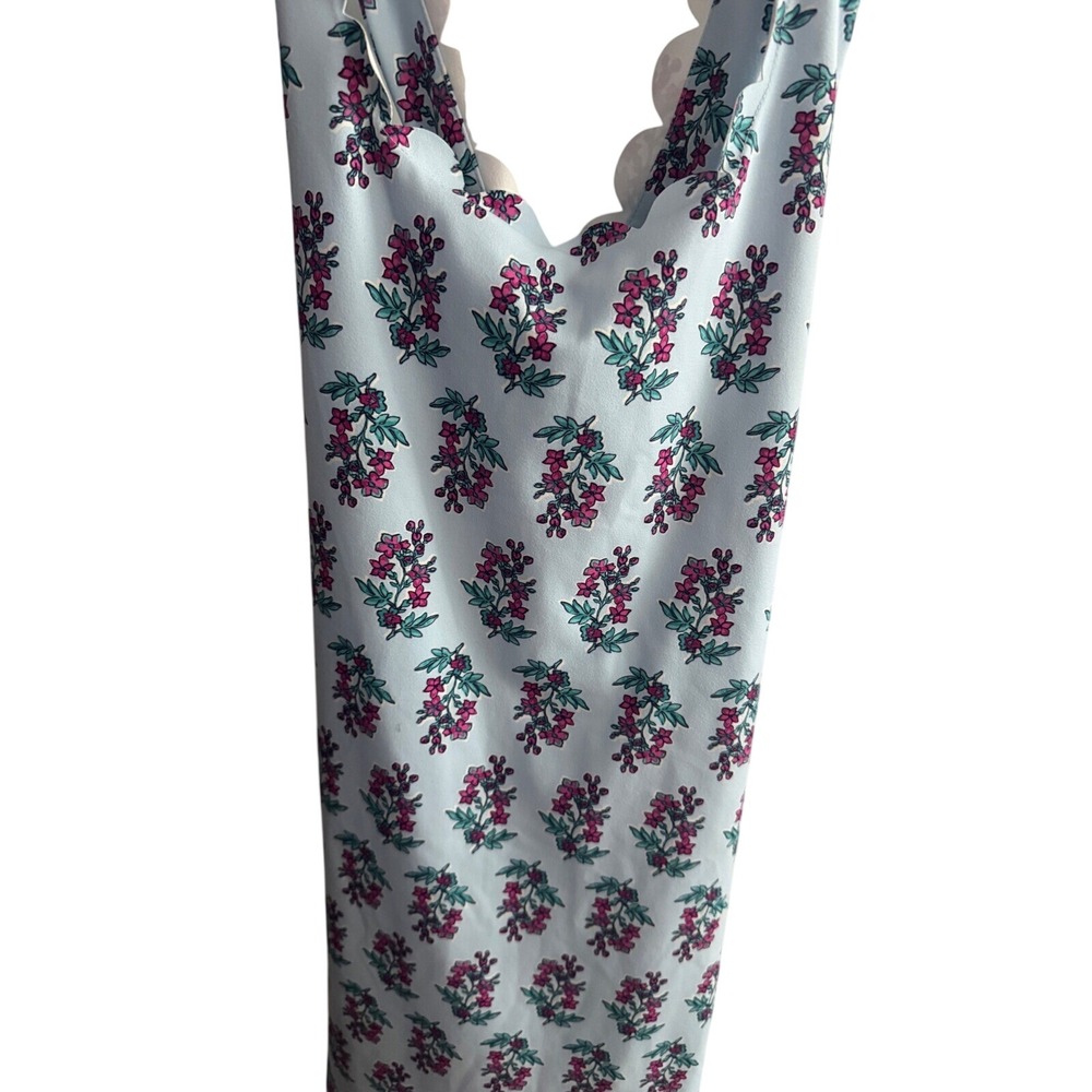 J.Crew Blue Pink Floral Scalloped Cross Back Dress Small Sleeveless Summer‎